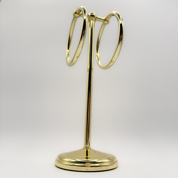 Polished Brass Towel Holder Double Ring Holder Stand Bathroom Accessory c 1970s - Picture 9 of 13
